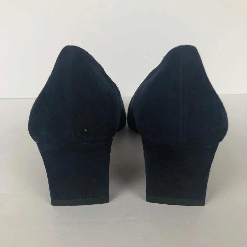 Salvatore Ferragamo Boutique Suede Square Toe Block Heel Pumps Sz 7 2A Navy Blue